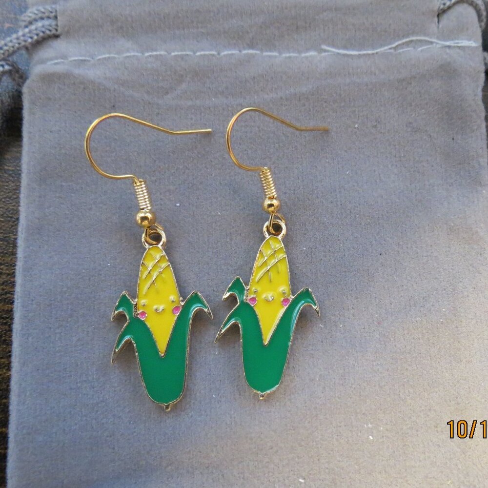 Fall Inspired Happy Corn Pop Art Dangle Earrings
